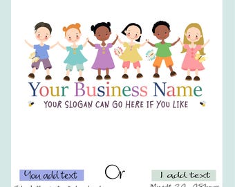 Multicultural Kids Logo: Hand-Drawn Children Holding Hands (Digital File) You add text to blank version