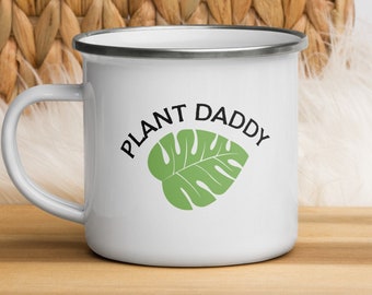 Plant Daddy Enamel Mug for Plant Lover, botanical art, planting, botanical print, botanical print, Gift for him, plant lover's gift