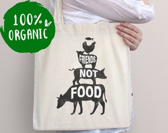 Friends Not Food Vegan ECO Tote Bag, Vegan Shopping Bag, Vegan Shoulder Bag, Vegan Gift for Women, Vegan Gift