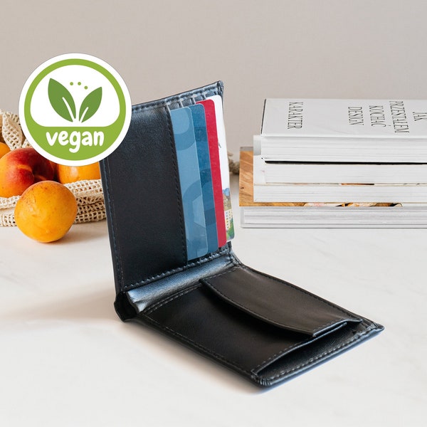 Herren Vegan Brieftasche, Münzfach, Minimalistische Brieftasche, Vegan Leder Brieftasche, Jubiläumsgeschenk, Freundgeschenk, Geschenk für Papa, Geschenk für ihn