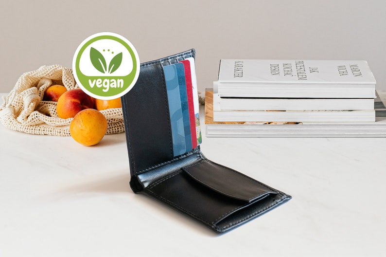 Mens Vegan Wallet, Coin Pocket, Minimalistic Wallet, Vegan Leather Wallet, Anniversary Gift, Boyfriend Gift, Gift for Dad, Gift for him image 1