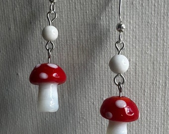 Mushroom Earrings For Women – Statement Bluestone Dangle Earrings, Unique Fish Hook Piercing, Gift For Teens & Girls - View #4