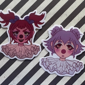 Clown Girl Sticker | Original Digital Art | Multiple Variations | Clowncore Vinyl Waterproof Frosted Holographic Glitter