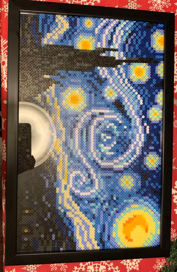 Van Gogh's Starry Night perler bead reproduction Framed