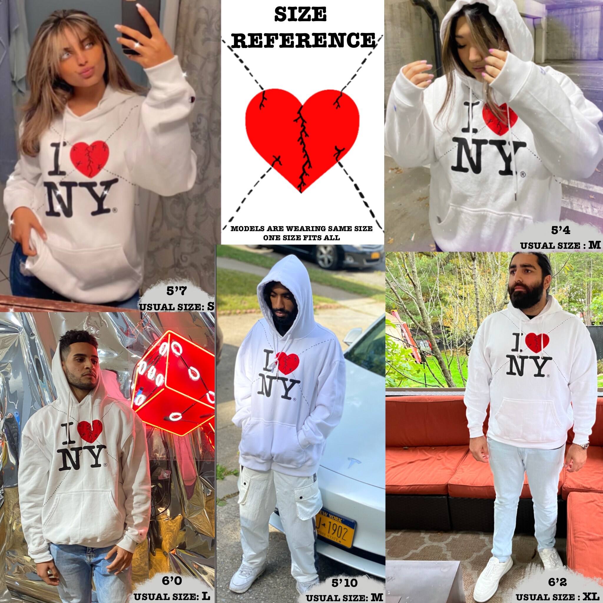 I LOVE NY Hoodie (with Broken Heart) Hand Sashiko Stitch