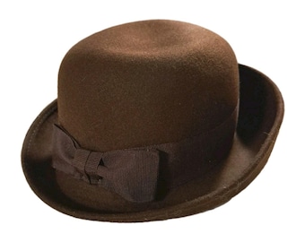 Amanda Smith Womens Fedora Hat 100% Lana Wool Brown Ribbon Bow Vintage