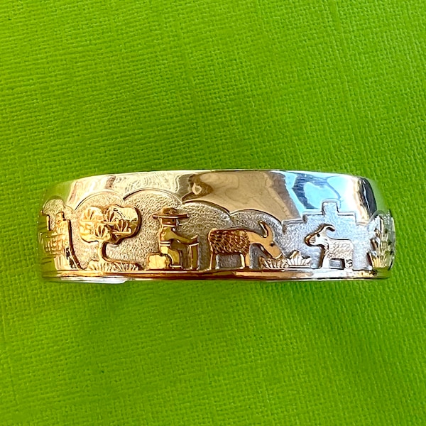Navajo Gold Filled and Sterling Silver Storyteller Cuff Bracelet - Marked RB