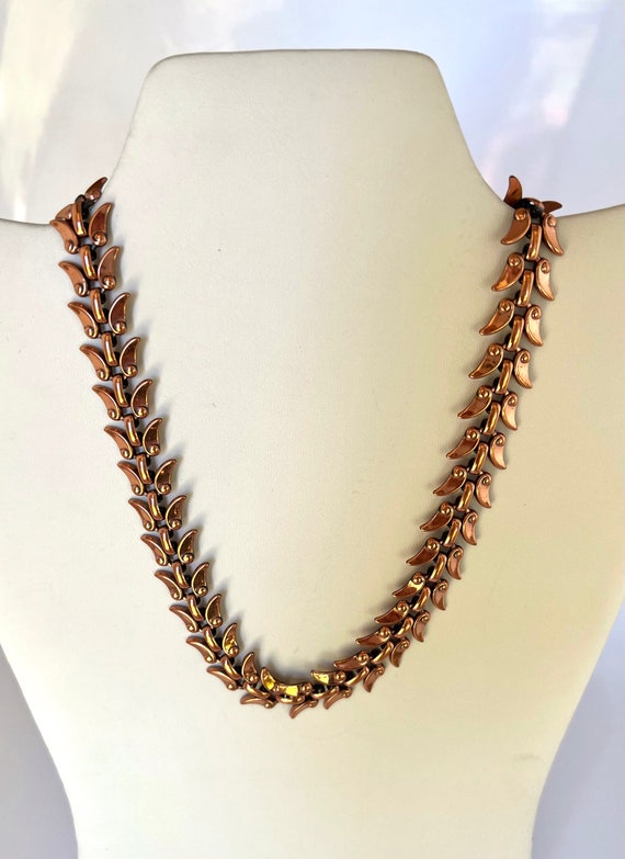 RENOIR Mid Century Modern Leaf Design Copper Neckl