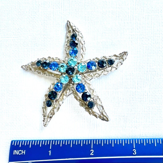 CORO Silver Tone Starfish Brooch Set with Blue To… - image 4