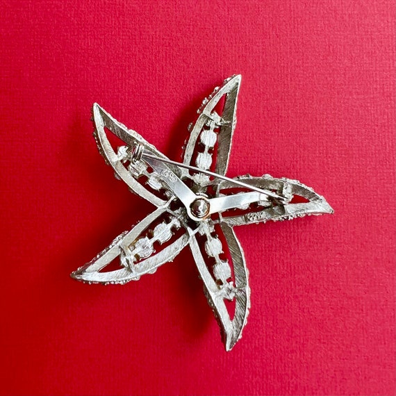 CORO Silver Tone Starfish Brooch Set with Blue To… - image 3