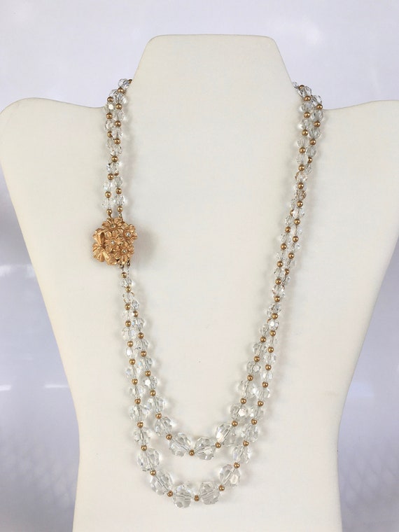 NAPIER Double Strand Crystal and Gold Tone Bead N… - image 1