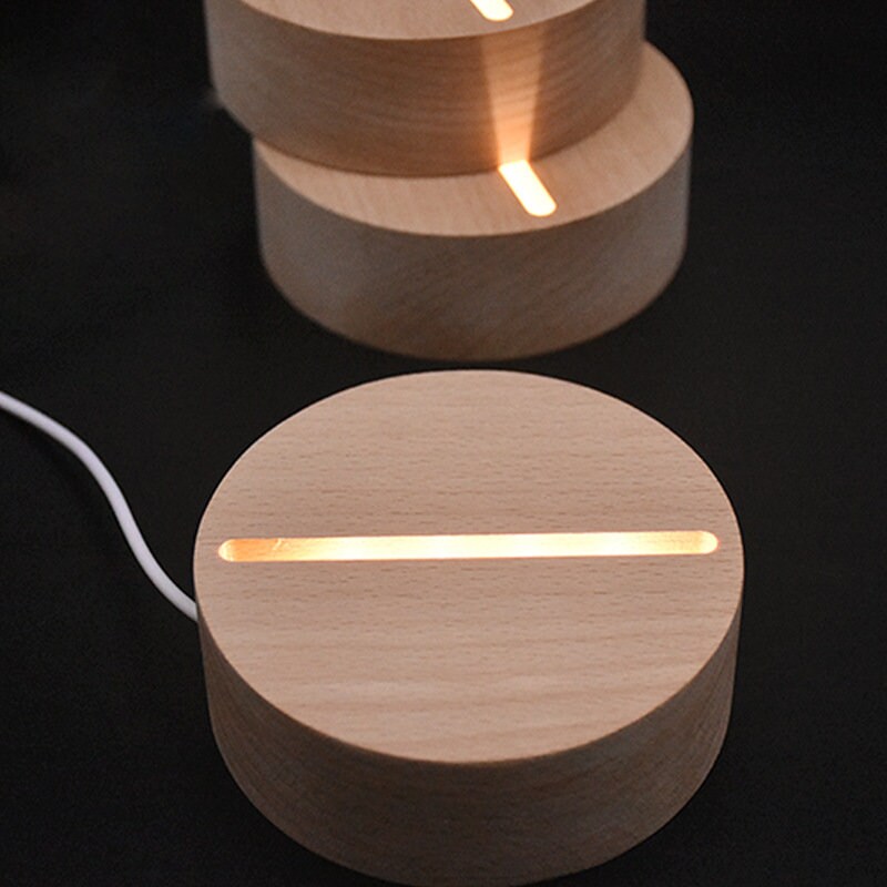 Solid wood round 3d night light base creative crystal ball led Etsy