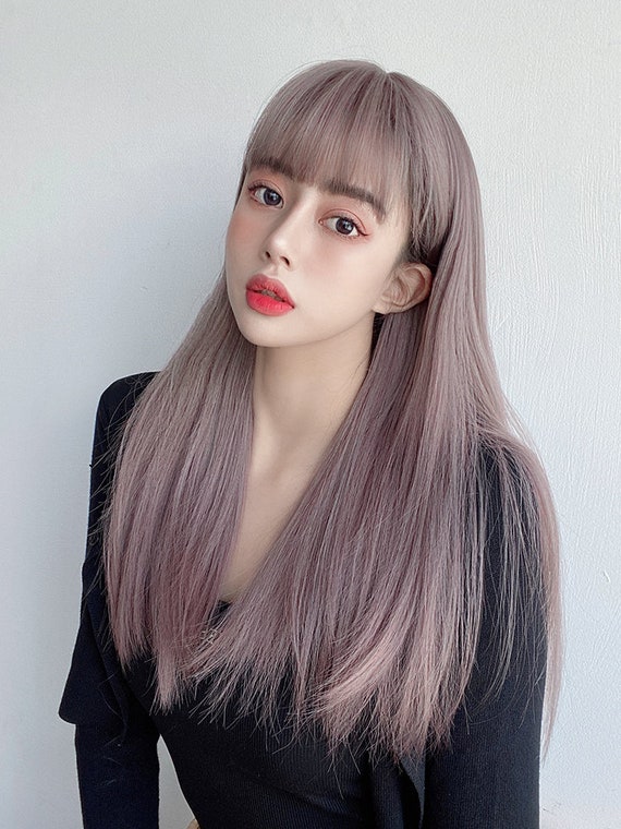Grau Lila Perucke Weibliche Japanische Lange Gerade Haare Etsy