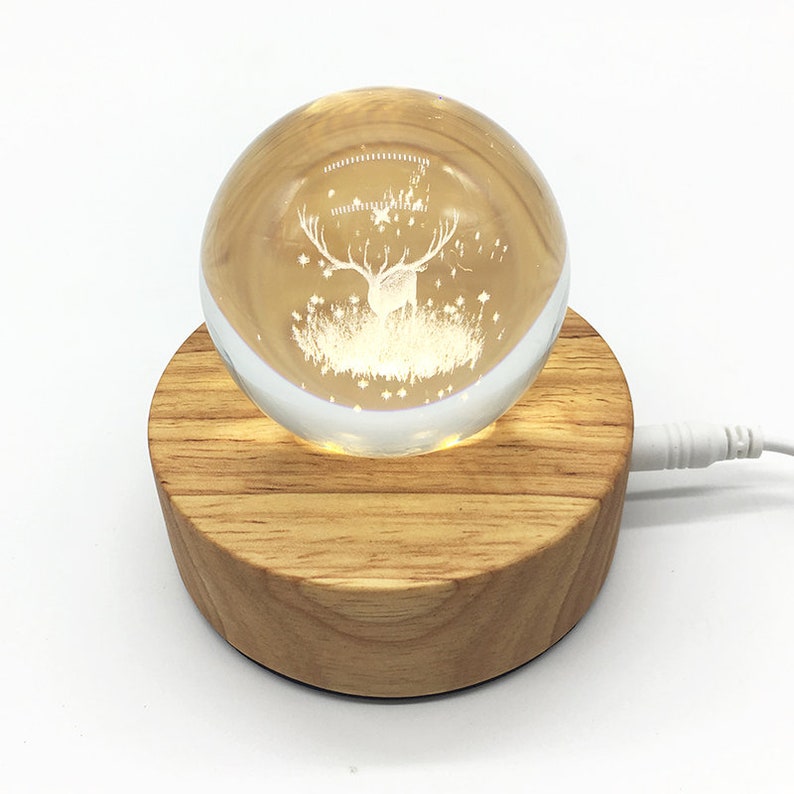 DIY Solid wood round night light base wooden crystal carved Etsy