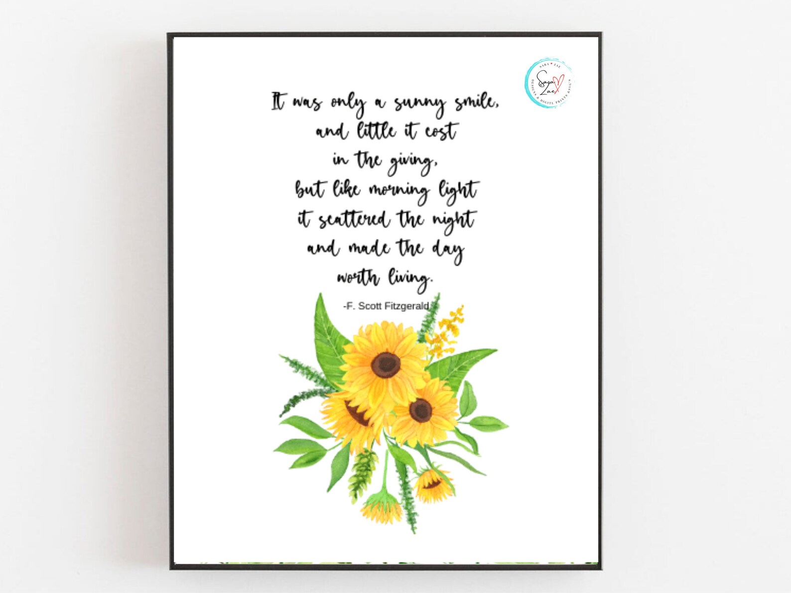 It Was Only A Sunny Smile.. F. Scott Fitzgerald (Instant Download) Etsy