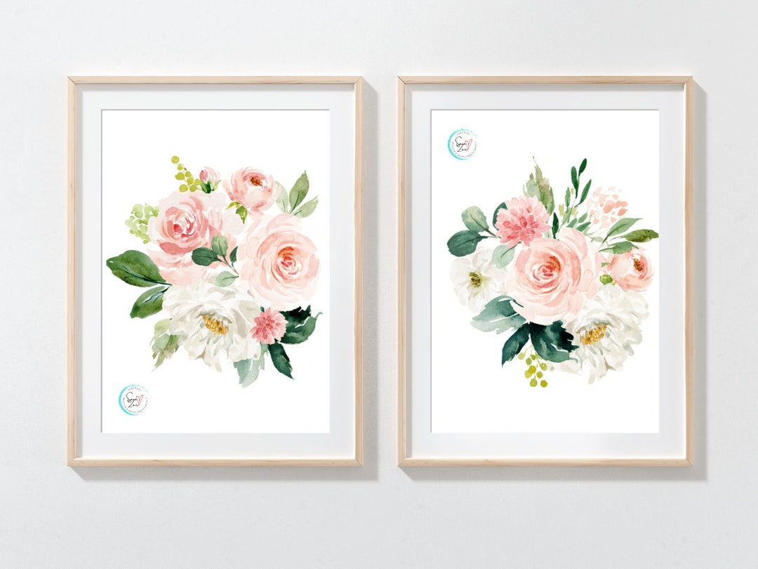 Set of 2, Watercolor Blush Floral Art, 5x7, 8x10, 11x14, 16x20 Sizes