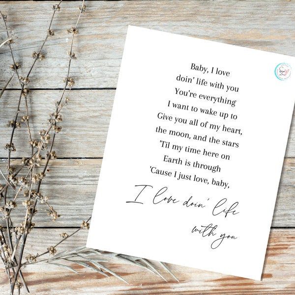 Life With You | Kelsey Hart Song Lyrics | Digital Download | 5x7, 8x10, 11x14, 16x20 Sizes Included | Romantic | Love Wall Art | Home Decor