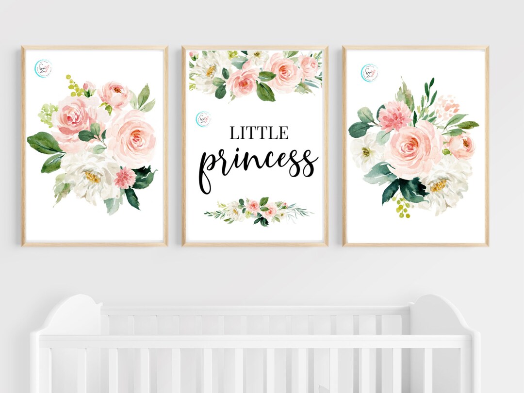 Set of 3, Watercolor Blush Floral Art, Little Princess, 5x7, 8x10