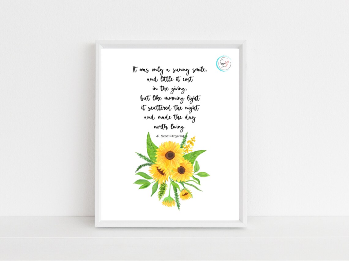 It Was Only A Sunny Smile.. F. Scott Fitzgerald (Instant Download) Etsy