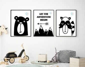 Let The Adventure Begin, Set of 3, Printable Art, Downloadable, 5x7, 8x10, 11x14, 16x20, Sizes, Nursery, Toddler Room Decor