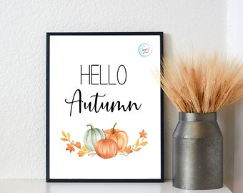 Hello Autumn | Autumn Decor | Printable Art | Digital Download | Pumpkins | Home Decor | Seasonal Wall Art