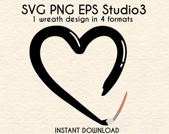 Heart Paint Stroke Cut File. svg png eps studio3 Files for Silhouette Cricut Cutters. Painting Brush Wreath Frame Design. Instant Download
