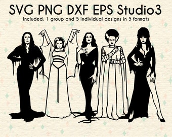 Morticia Addams Lily Munster Vampira Bride of Frankenstein & Elvira Files | Horror Goth Queens SVG | Digital Download | svg dxf eps studio3