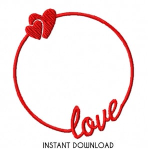 Motif de broderie Machine couronne cercle amour. 3 tailles en PES, DST, JEF, etc. Saint-Valentin. Fichier de cadre de contour de coeurs. Téléchargement instantané