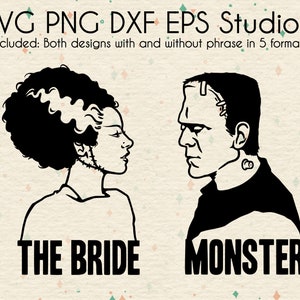 Monster & Bride Cut Files | Frankenstein Design | Her Groom His Bride SVG | Couples SVG | Digital Download | svg dxf eps studio3