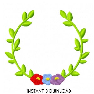 Spring Wreath Machine Embroidery File. 4 Sizes in PES, DST, JEF, etc. Flower & Leaf Monogram Design. Circle Floral Frame. Instant Download