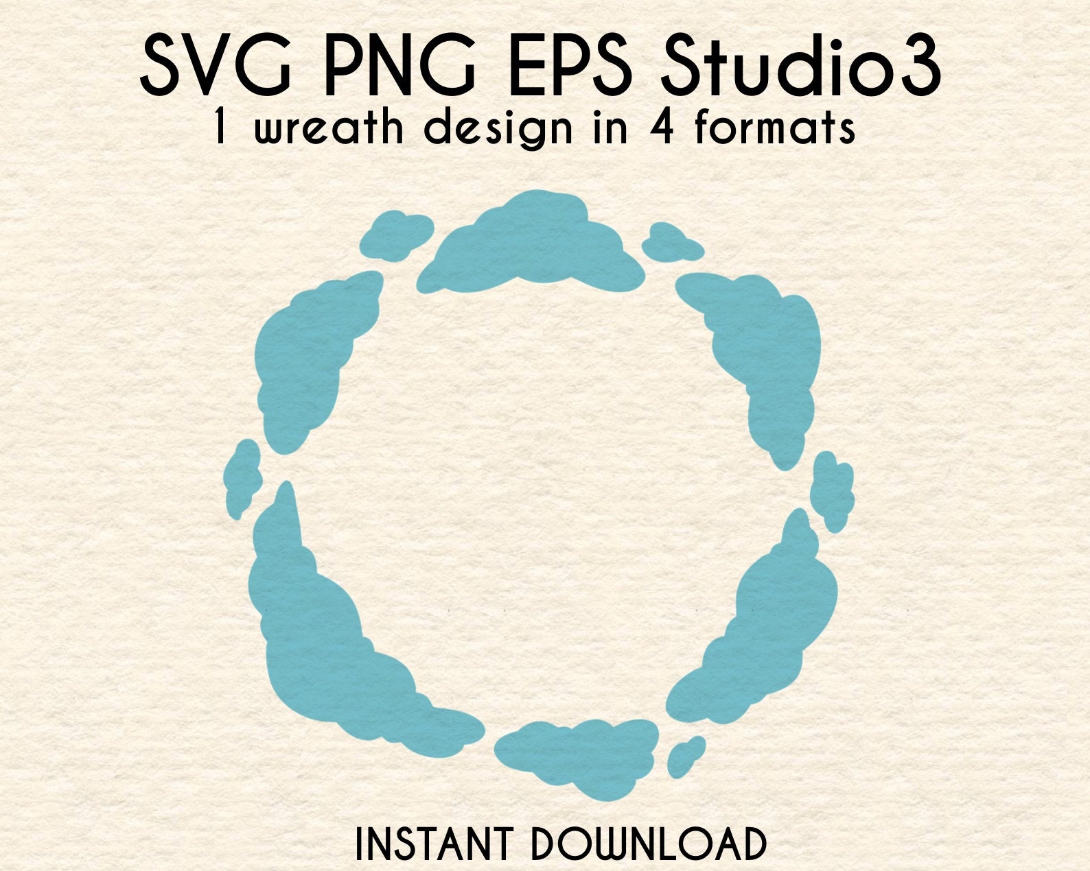 Cloud Circle Wreath Cut File. svg png eps studio3 Files for Silhouette Cricut Cutters. Cloudy Day Monogram Frame Design. Instant Download