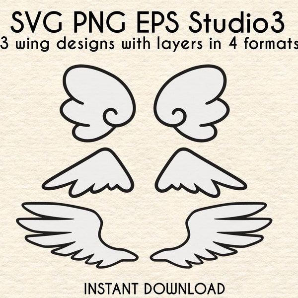 Layered Angel Wings Cut File. svg png eps studio3 Files for Silhouette Cricut Cutters. Cute Cartoon Wing Design. Angelic Instant Download