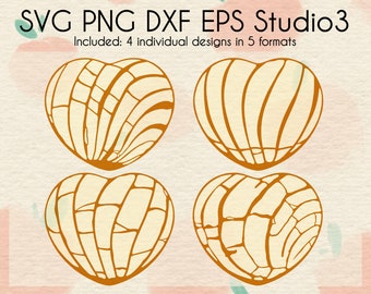 Heart Shaped Pan Dulce Concha SVG Files | Love Heart Design | Mexican Sweet Bread SVG Bundle | Digital Download | svg dxf png eps studio