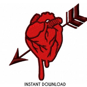 Motif de broderie Machine coeur et flèche. 4 tailles en PES, DST, JEF, etc. Anatomical Pierced Heart File. Téléchargement instantané