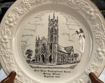 vintage first union congregational church, quincy ill, collector plate