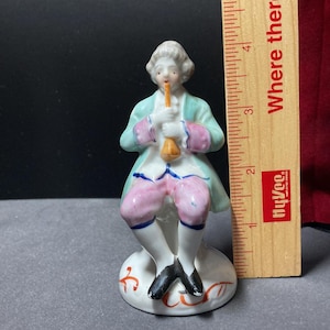 Vintage Occupied Japan Porcelain Colonial Man playing Flute Figurine, Made in Occupied Japan, 1940&#39;s