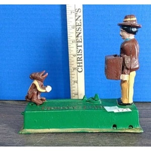 Vintage Cast Iron Monkey Bank Taiwan Collectible