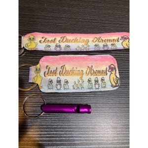 Just Ducking Around Keychain Set With Purple Whistle