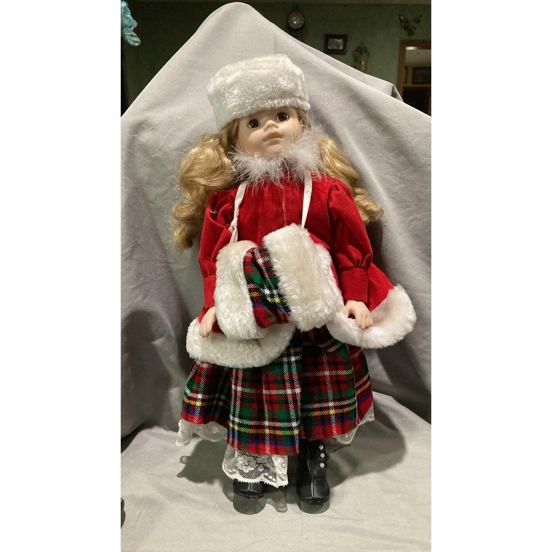16'' Vintage Porcelain Christmas Doll Etsy