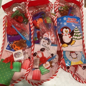 handmade toy filled mesh stocking