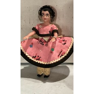 Vintage Hard Plastic Molded Doll 5” Tall Frozen Legs Movable Arms Painted Face