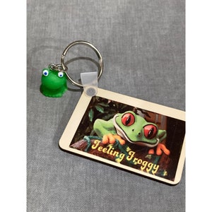 Feeling Froggy Keychain With Green Frog Charm & Fun Quotes