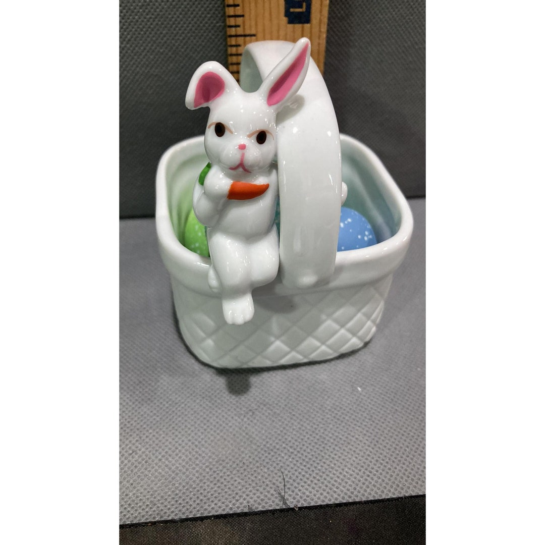 4'' Ceramic White Easter Basket With Eggs - Etsy