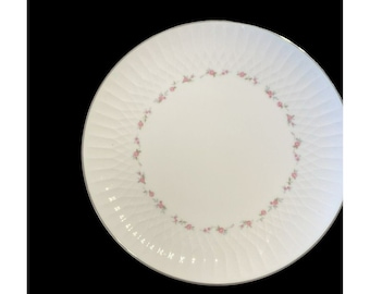 Vntg Noritake &quot;Cheri&quot; Fine China Dinner Plate, Platinum Edge, Embossed Lattice