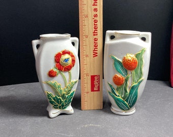 4'' floral  miniature vases made in occupied japan