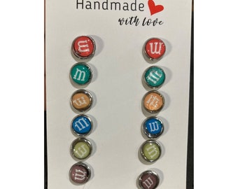 Handmade M&M Stud Earrings Set of 6  (6mm)