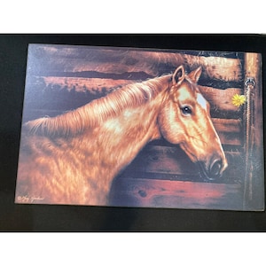 Horse head with yellow flower Wooden Wall Plaque 8&quot;x12&quot;
