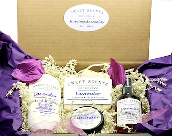 Lavender Spa Gift Box - Soap, Lotion, Sugar Scrub, Spray - Sweet Scents Soap Company