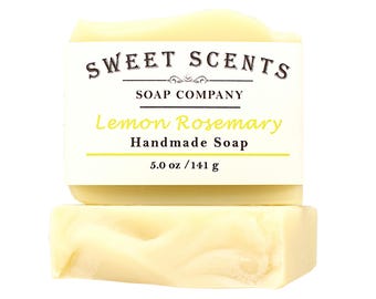 Lemon Rosemary Handmade Soap with Essential Oil, Cold Process, Vegan Natural