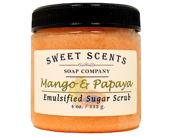 Exfoliating Sugar Scrub - Mango & Papaya Exfoliating Scrub / Body Scrub / Bath Scrub / Shower Scrub / Body Polish